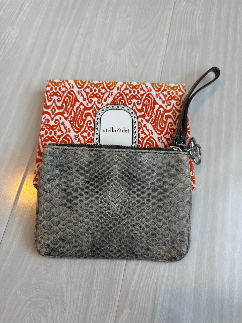 Stella & Dot Gray Snakeskin Wristlet with Strap